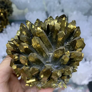 350~400g Natūralaus Padengtas Titano, Aukso Kvarco Kristalų Sankaupos Namų Apdailos Akmuo Pavyzdys