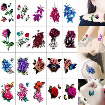 3D Gėlės Drugelis Laikinos Tatuiruotės Vandeniui Įstaiga aplinkosaugos ¾enklelis Vandeniui Meno Makiažo Vienkartiniai Netikrą Tatuiruotę Lipdukai H0F0