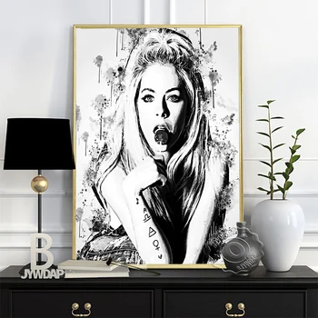 Avril Lavigne Akvarelė Juoda Balta Plakatas, Ilgų Plaukų, Elegantiškas Deivė Kasdien Eskizas Meno Spaudiniai, Dainininkas Portretas, Sienų Dekoras