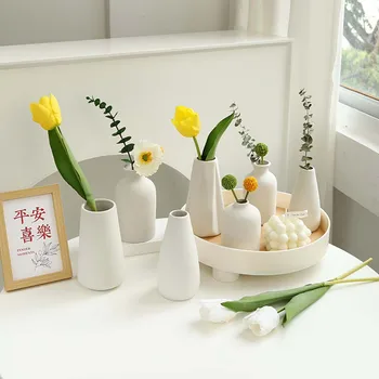 Baltas Mini Keramikos Vaza Keramika Gėlių Vaza Kietas Vazos Gėlių Kūrybos Gėlių Butelis Namų Stalo Dekoro Vaza Lt Ceramique