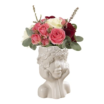 Baltos Keramikos Gėlių Vaza Dekoro,Modernaus Stiliaus Moteriška Forma, Veido Vaza,Unikalus Gėlių Vaza Namų Biuro Dekoras Aukštos Guality B