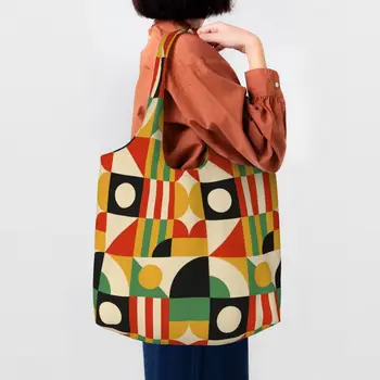 Bauhaus Spalvos Bloką Geometrinės Linijos Šiuolaikinės Gastronomijos Nešti Pirkinių Krepšys Moterims Drobės Peties Shopper Bag Didelės Talpos, Rankinės