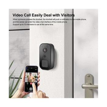 Belaidžio Vaizdo Doorbell Kamera Doorbell Smart Doorbell Lengvas Montavimas Paramos 2.4 G Wifi Black