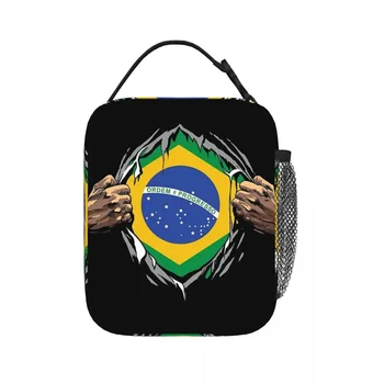 Brazilijos Nacionalinės Vėliavos Izoliuoti Pietūs Krepšiai Sandarus Pikniko Krepšiai Šilumos Aušintuvas Priešpiečių Dėžutė Pietūs Nešti Moteris Dirbti Vaikų Mokykla