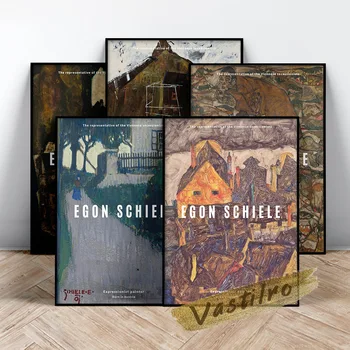 Egonas Schiele Abstrakčios Linijos Peizažo Fonai Drobės Tapybos Retro Plakato Paroda, Muziejus, Šiuolaikinio Namų Dekoro, Sienų Lipdukai
