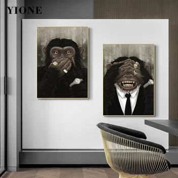 Juoda Šimpanzių Drobės Tapybos Abstrakčiai Juokinga Turtingas Orangutan Gyvūnų Plakatai ir Spausdina Sienos Meno Apdailos Nuotraukas Kambarys