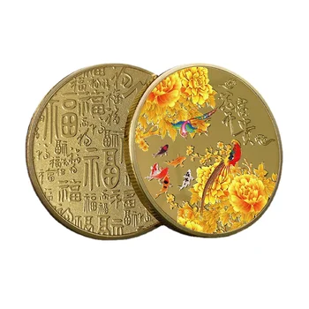 Kinijos Spalvinga Gėlių Žiedų Kolekcines, Monetas, Gyvūnų, Žuvų Spausdinimas, Padengtą Aukso Monetos Atminimo Metalo Suvenyrų
