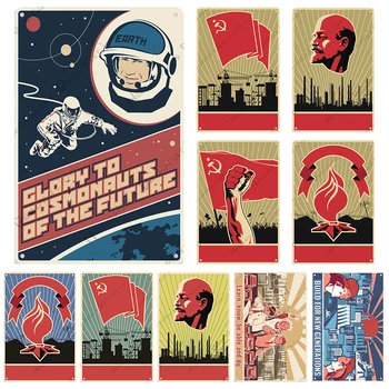 Kosmoso Propagandos Sienos Plokštė Sovietų Revoliucijos Metalo Ženklai Plakatas Ateities Sci Fi Metalo Apnašas Derliaus Plakatas Pramonės Apdaila