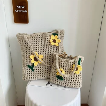 Vilnos audiniai krepšys, rankinė krepšys 2021 nauja tendencija Rankinėje Pečių Maišą gražių gėlių moterų maišą, maišą mados megzti